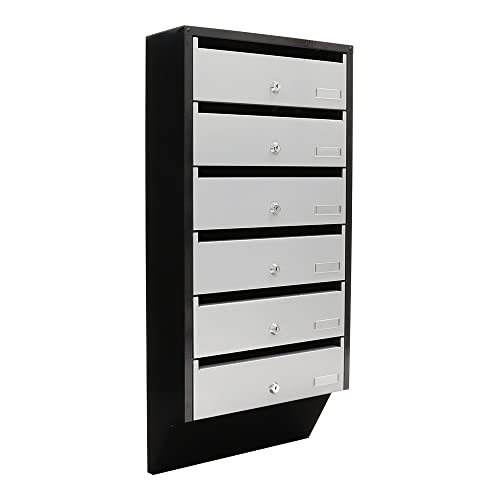 Buzón Depot 6 de Rottner, de 6 módulos, Color Plata / Negro, Ideal para comunidades o para exterior (en una zona protegida), acero, Cerradura de cilindro, Tarjetero para cada módulo