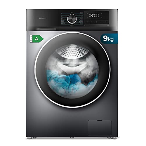 Cecotec Lavadora 9Kg Carga Frontal Bolero Dresscode 9500 Inverter Steel A 1900W, 1400 rpm, Motor Inverter Plus, Bajo Consumo, 16 Programas, SteamMax, Delay Start, Acero