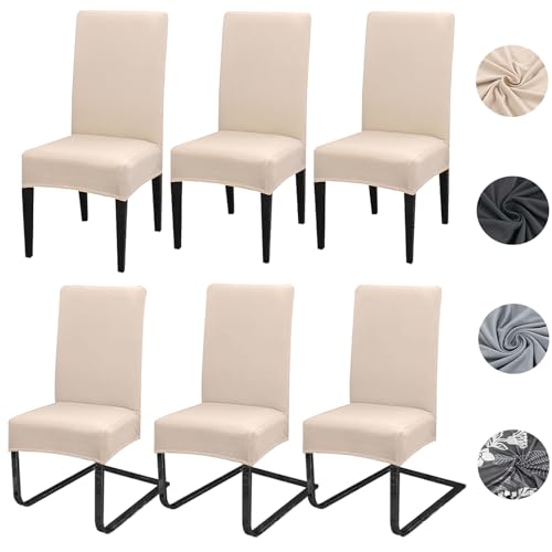 Fundas Sillas de Comedor Pack 6 Elásticas Fundas para Sillas de Comedor Modernas Material de Spandex Extraíbles y Lavables Duradera para Decor Restaurante, Hotel, Boda, Banquete, Beige