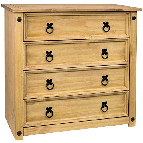 Home Discount Corona - Cómoda de 4 cajones con Madera Maciza de Pino Mexicano y Acabado Encerado.