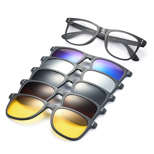 JIM HALO Magnético 5 Piezas Polarizadas Clip en Gafas de Sol para Hombres y Mujeres Gafas Cuadradas Ajuste Durante la Noche de Conducción 2282A