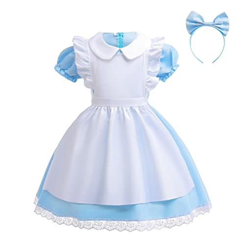 Lito Angels Disfraz Vestido de Alicia en el País de las Maravillas con Delantal Blanco y Aro de Pelo para Niñas Talla 6-8 años, Azul (Número de etiqueta 130)