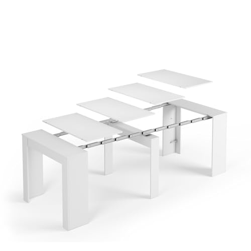 Mesa de Comedor, Consola, Mesa Extensible, Mesa para Salon, recibidor o Cocina, Acabado en Blanco Brillo, Medidas: 50-235 cm (Largo) x 90 cm (Ancho) x 78 cm (Alto)